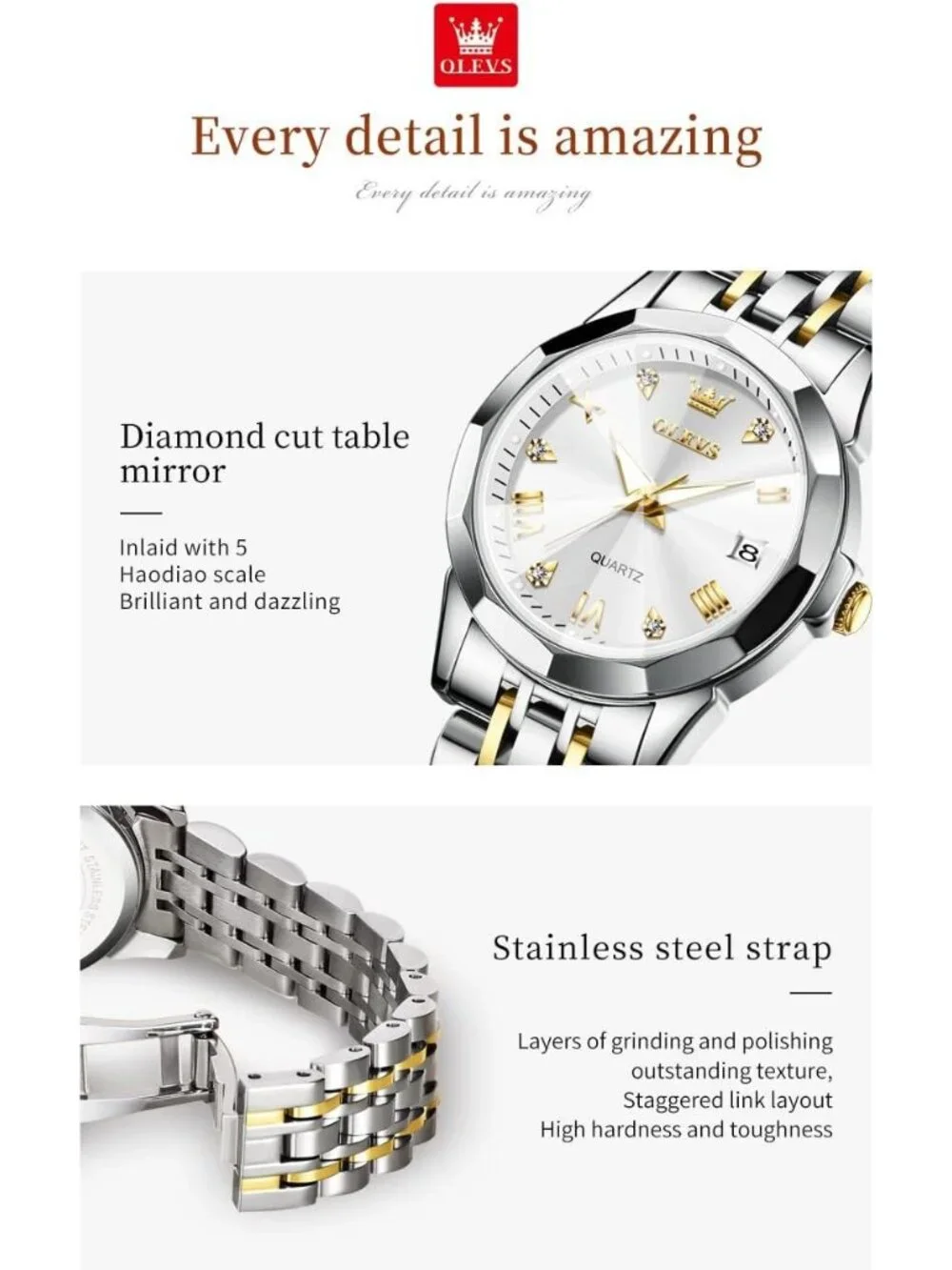 Women's Silver Diamond Analog Stainless Steel Waterproof Luminous Wrist Watch